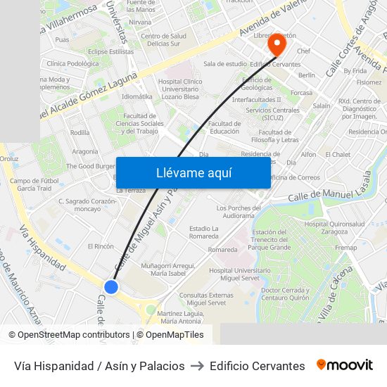 Vía Hispanidad / Asín y Palacios to Edificio Cervantes map