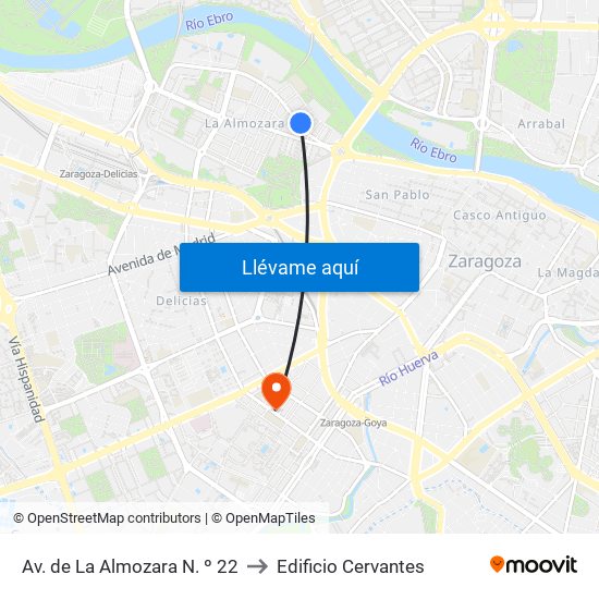 Av. de La Almozara N. º 22 to Edificio Cervantes map