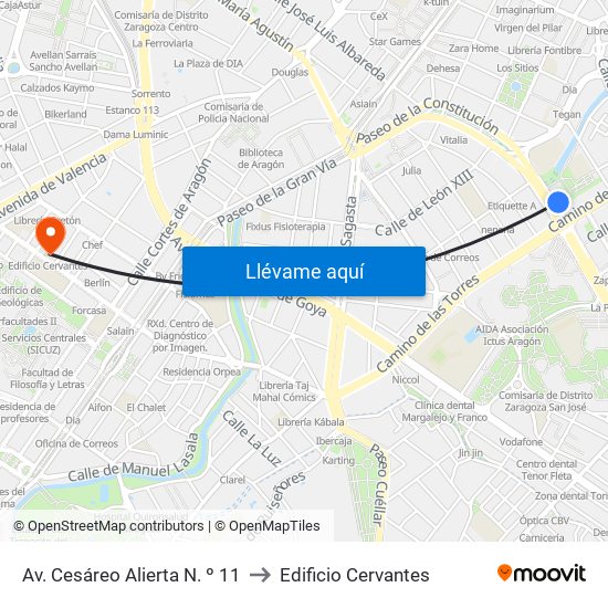 Av. Cesáreo Alierta N. º 11 to Edificio Cervantes map