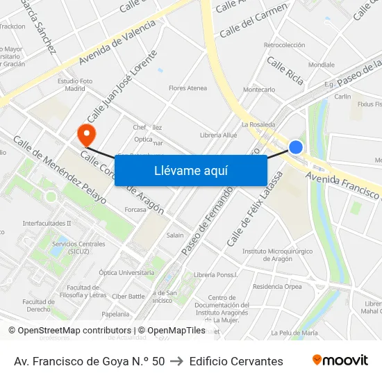 Av. Francisco de Goya N.º 50 to Edificio Cervantes map