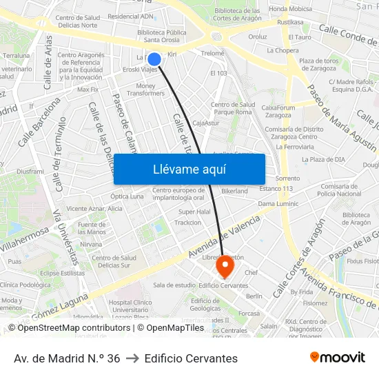 Av. de Madrid N.º 36 to Edificio Cervantes map