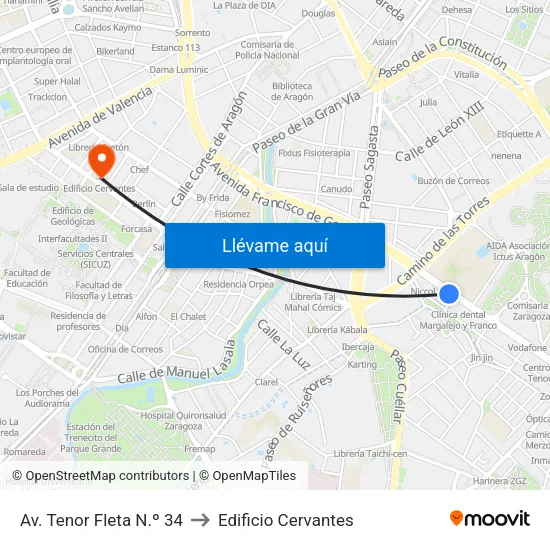 Av. Tenor Fleta N.º 34 to Edificio Cervantes map