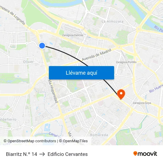 Biarritz N.º 14 to Edificio Cervantes map