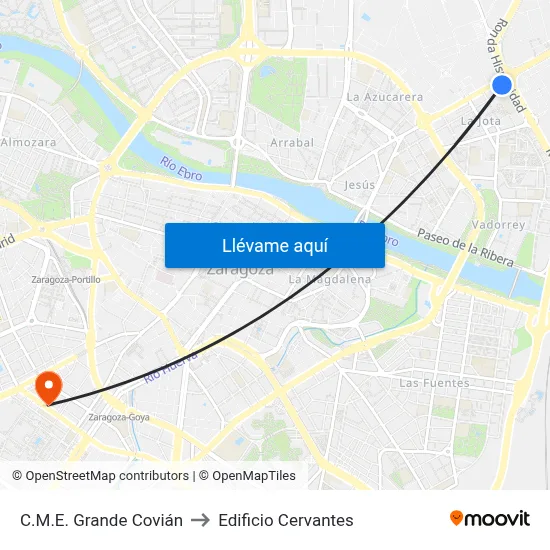 C.M.E. Grande Covián to Edificio Cervantes map