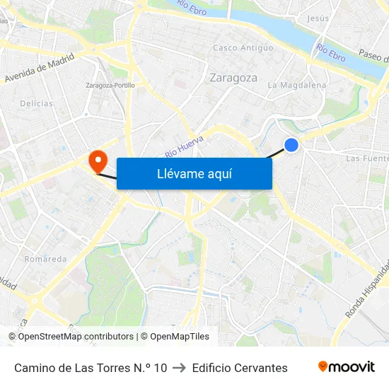 Camino de Las Torres N.º 10 to Edificio Cervantes map