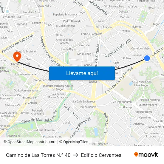 Camino de Las Torres N.º 40 to Edificio Cervantes map