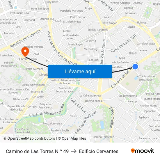 Camino de Las Torres N.º 49 to Edificio Cervantes map