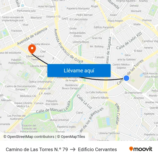 Camino de Las Torres N.º 79 to Edificio Cervantes map