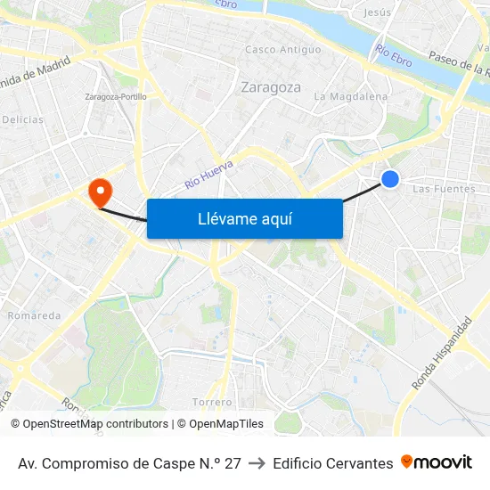 Av. Compromiso de Caspe N.º 27 to Edificio Cervantes map