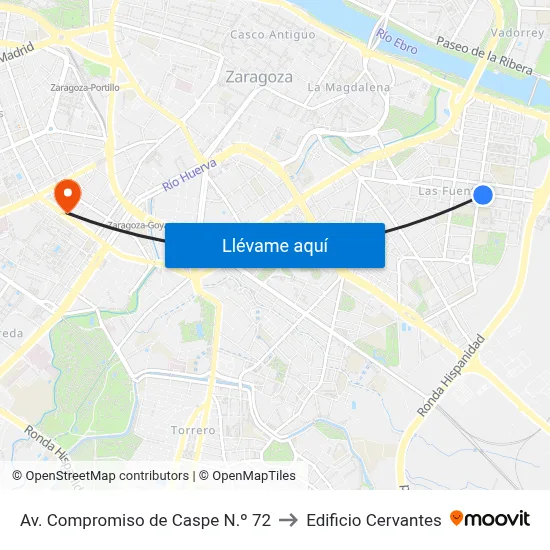 Av. Compromiso de Caspe N.º 72 to Edificio Cervantes map