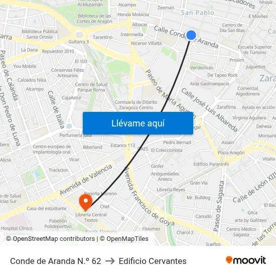 Conde de Aranda N.º 62 to Edificio Cervantes map