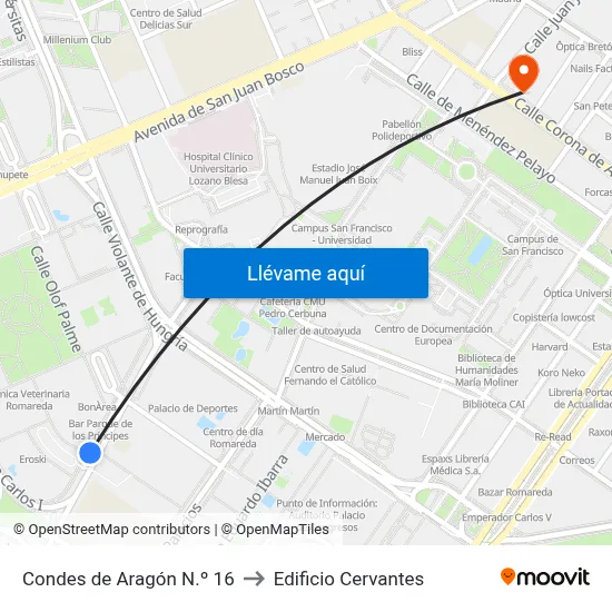 Condes de Aragón N.º 16 to Edificio Cervantes map