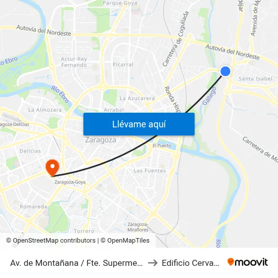 Av. de Montañana / Fte. Supermercado to Edificio Cervantes map