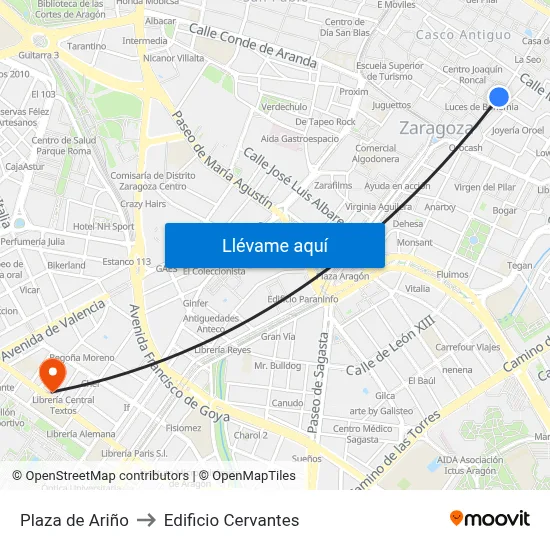 Plaza de Ariño to Edificio Cervantes map