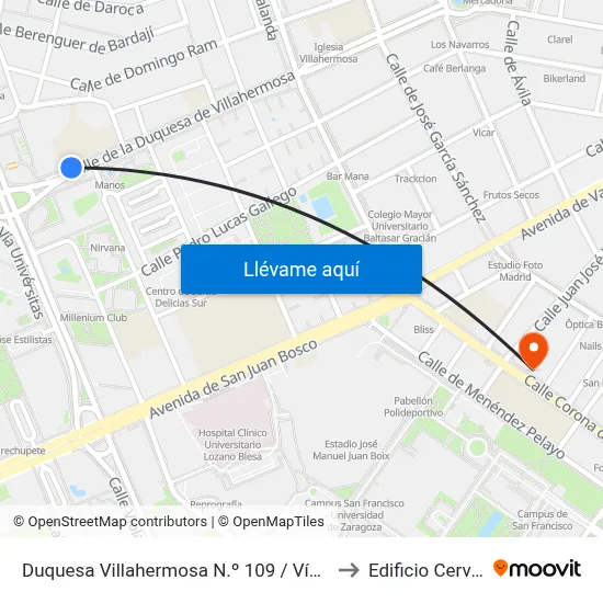 Duquesa Villahermosa N.º 109 / Vía Univérsitas to Edificio Cervantes map