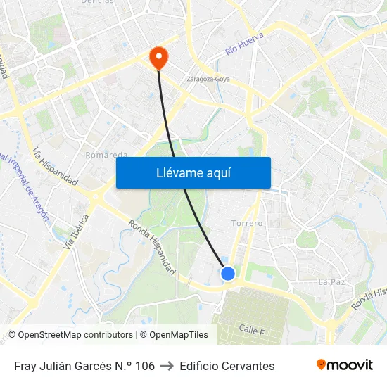 Fray Julián Garcés N.º 106 to Edificio Cervantes map
