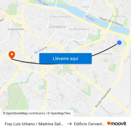 Fray Luis Urbano / Madrina Salinas to Edificio Cervantes map
