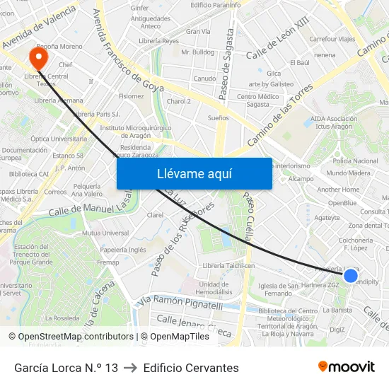 García Lorca N.º 13 to Edificio Cervantes map
