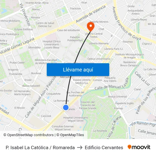 P. Isabel La Católica / Romareda to Edificio Cervantes map