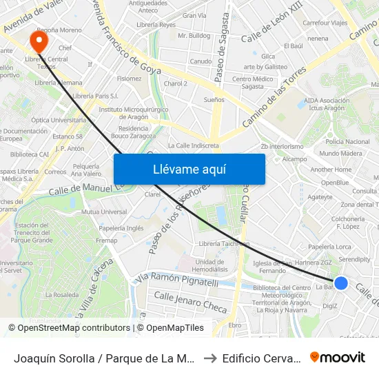 Joaquín Sorolla / Parque de La Memoria to Edificio Cervantes map