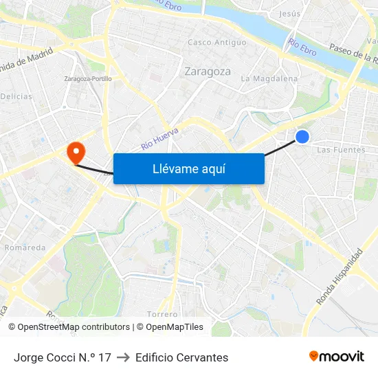 Jorge Cocci N.º 17 to Edificio Cervantes map