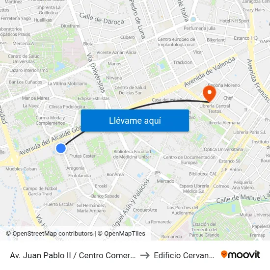 Av. Juan Pablo II / Centro Comercial to Edificio Cervantes map
