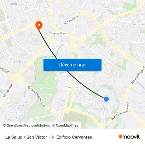 La Salud / San Viator to Edificio Cervantes map