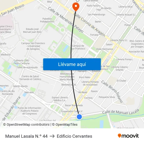 Manuel Lasala N.º 44 to Edificio Cervantes map
