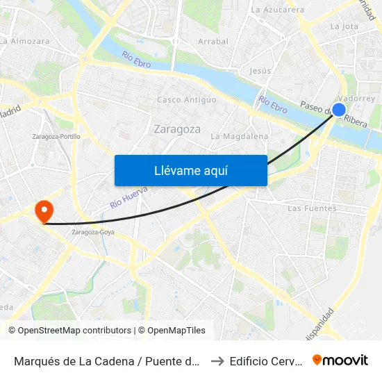 Marqués de La Cadena / Puente de La Unión to Edificio Cervantes map