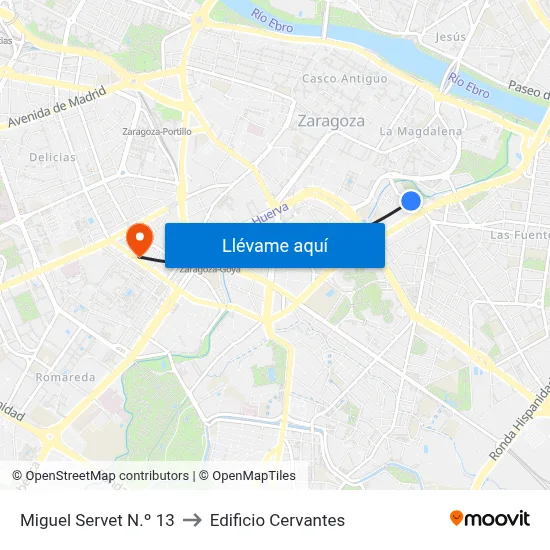 Miguel Servet N.º 13 to Edificio Cervantes map