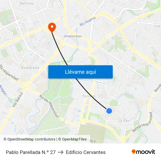 Pablo Parellada N.º 27 to Edificio Cervantes map