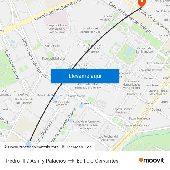 Pedro III / Asín y Palacios to Edificio Cervantes map