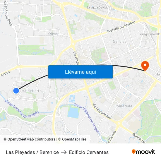 Las Pleyades / Berenice to Edificio Cervantes map