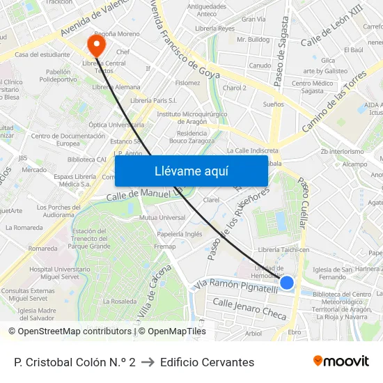 P. Cristobal Colón N.º 2 to Edificio Cervantes map