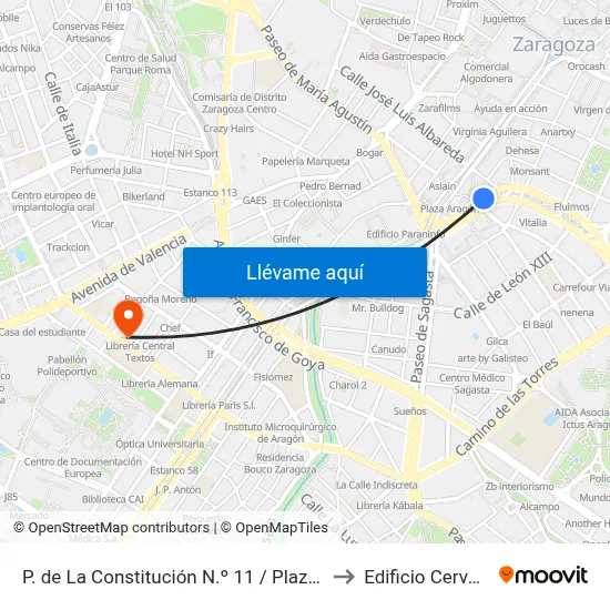 P. de La Constitución N.º 11 / Plaza Aragón to Edificio Cervantes map