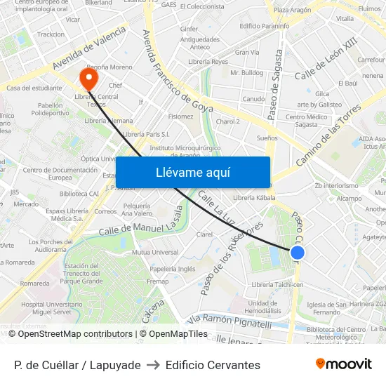 P. de Cuéllar / Lapuyade to Edificio Cervantes map