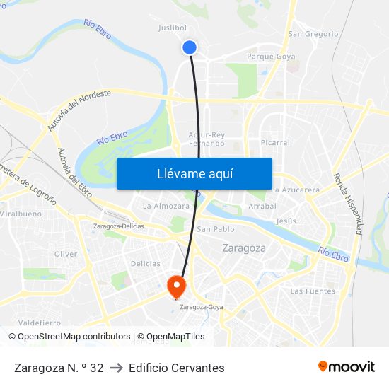 Zaragoza N. º 32 to Edificio Cervantes map