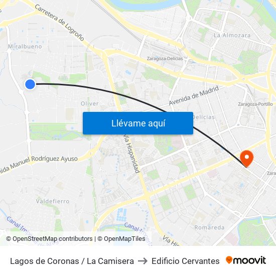 Lagos de Coronas / La Camisera to Edificio Cervantes map