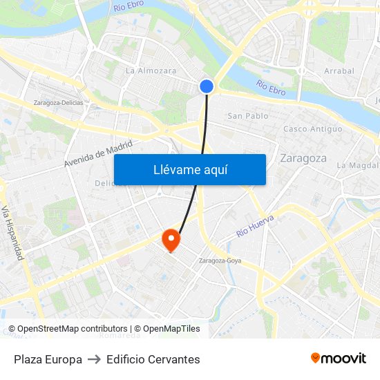 Plaza Europa to Edificio Cervantes map