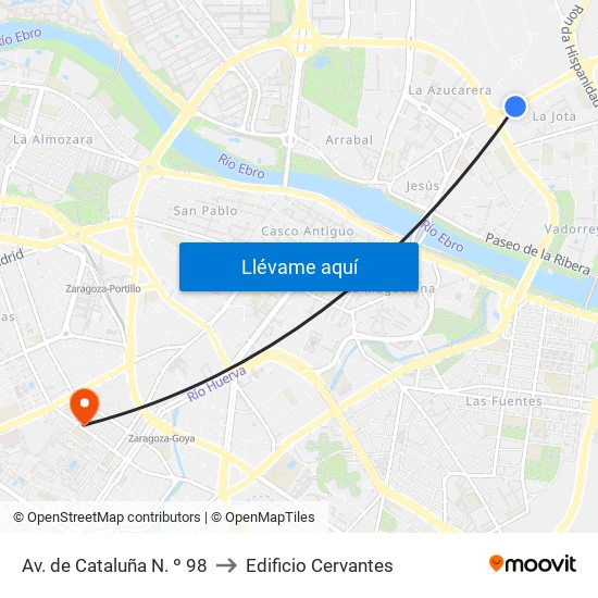 Av. de Cataluña N. º 98 to Edificio Cervantes map