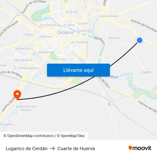 Lugarico de Cerdán to Cuarte de Huerva map