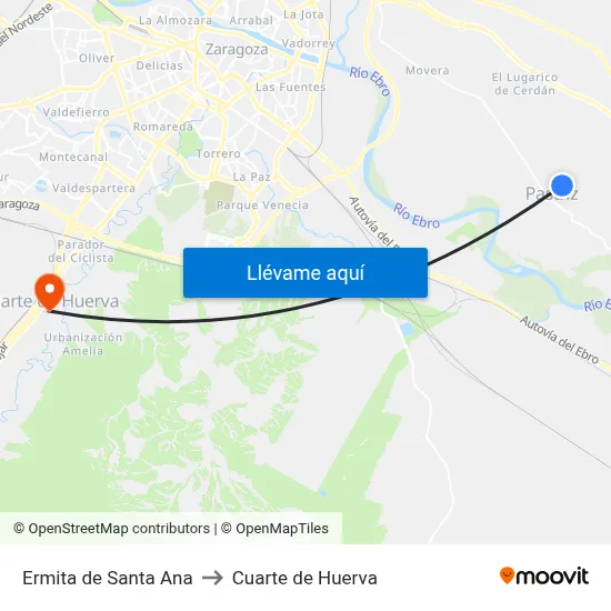 Ermita de Santa Ana to Cuarte de Huerva map