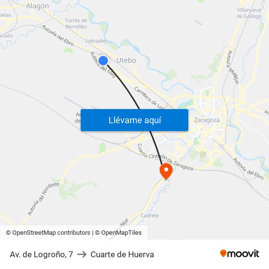 Av. de Logroño, 7 to Cuarte de Huerva map