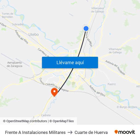 Frente A Instalaciones Militares to Cuarte de Huerva map