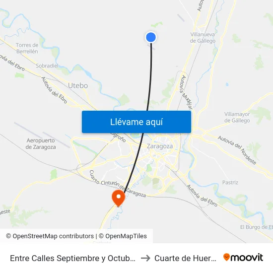 Entre Calles Septiembre y Octubre to Cuarte de Huerva map