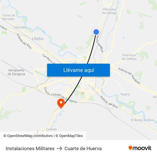 Instalaciones Militares to Cuarte de Huerva map