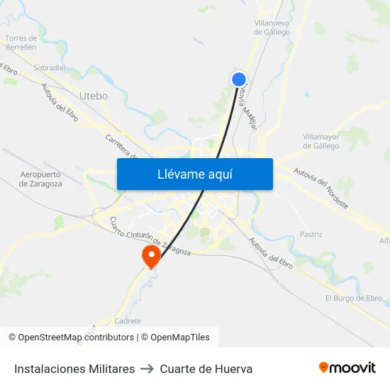 Instalaciones Militares to Cuarte de Huerva map