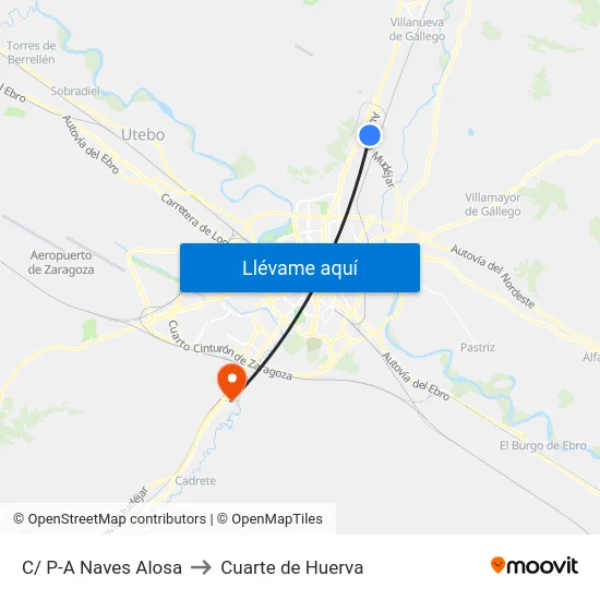 C/ P-A Naves Alosa to Cuarte de Huerva map