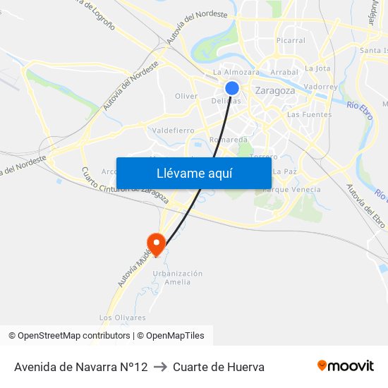 Avenida de Navarra Nº12 to Cuarte de Huerva map