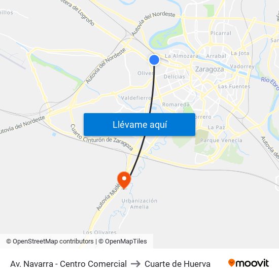 Av. Navarra - Centro Comercial to Cuarte de Huerva map